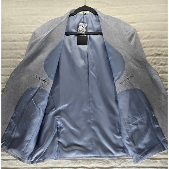 Turetrendy Blazer Mens 3XL Light Gray New Two Button Notch Lapel Textured Jacket - Picture 7 of 8